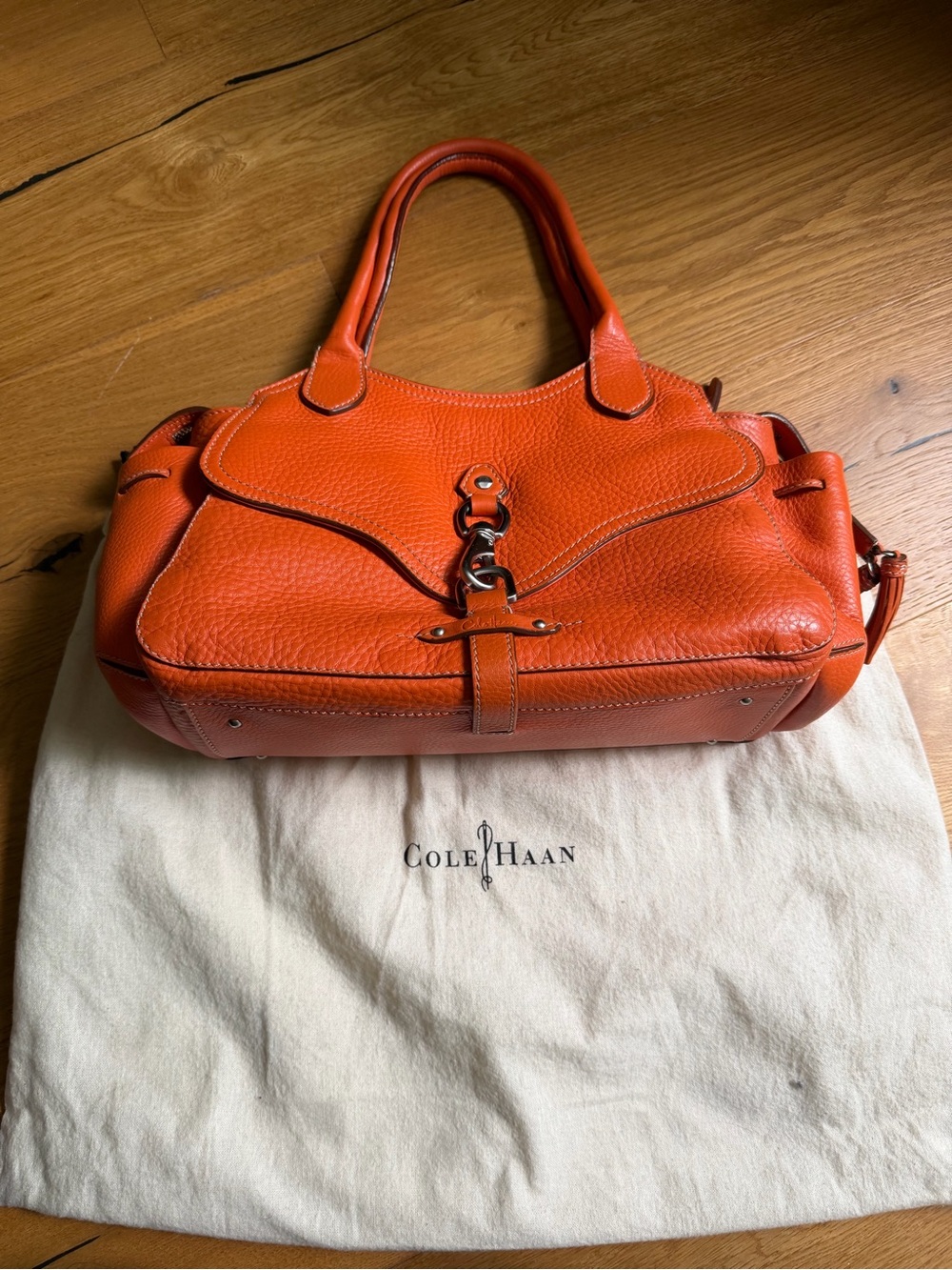 Cole Haan Orange Pebbled Leather Shoulder Satchel